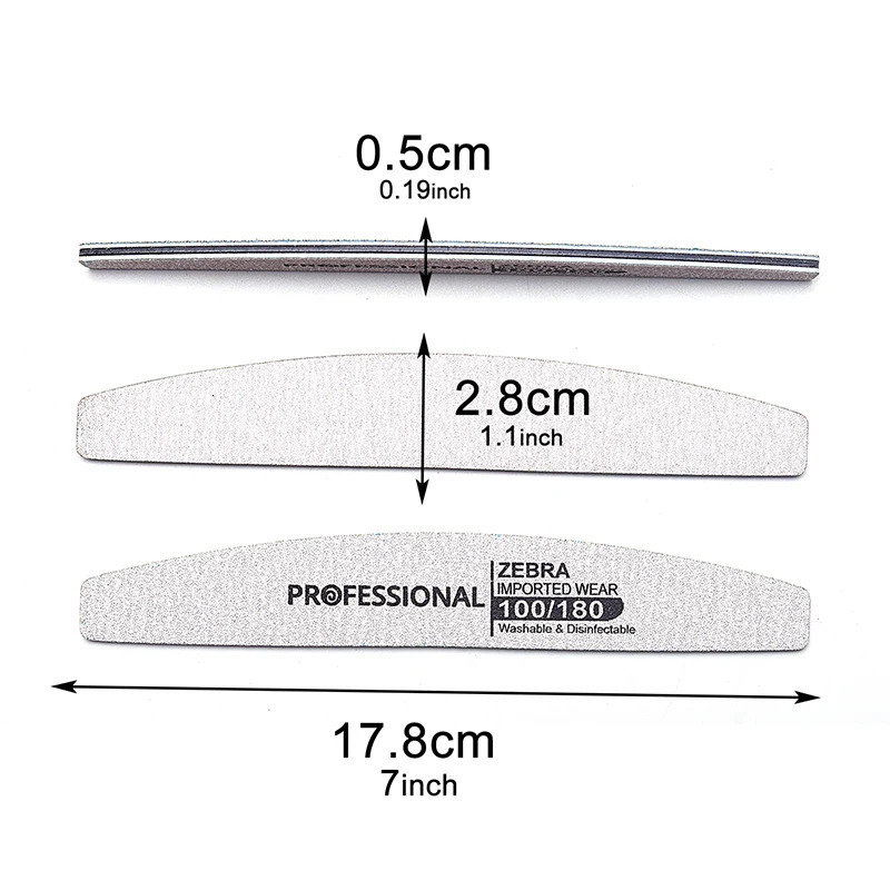 50Pcs Halfmoon Nails File Professional Reusable 100/180 Grit Buffer Files Double Sides Washable Sanding Nail Files For Manicure 250214