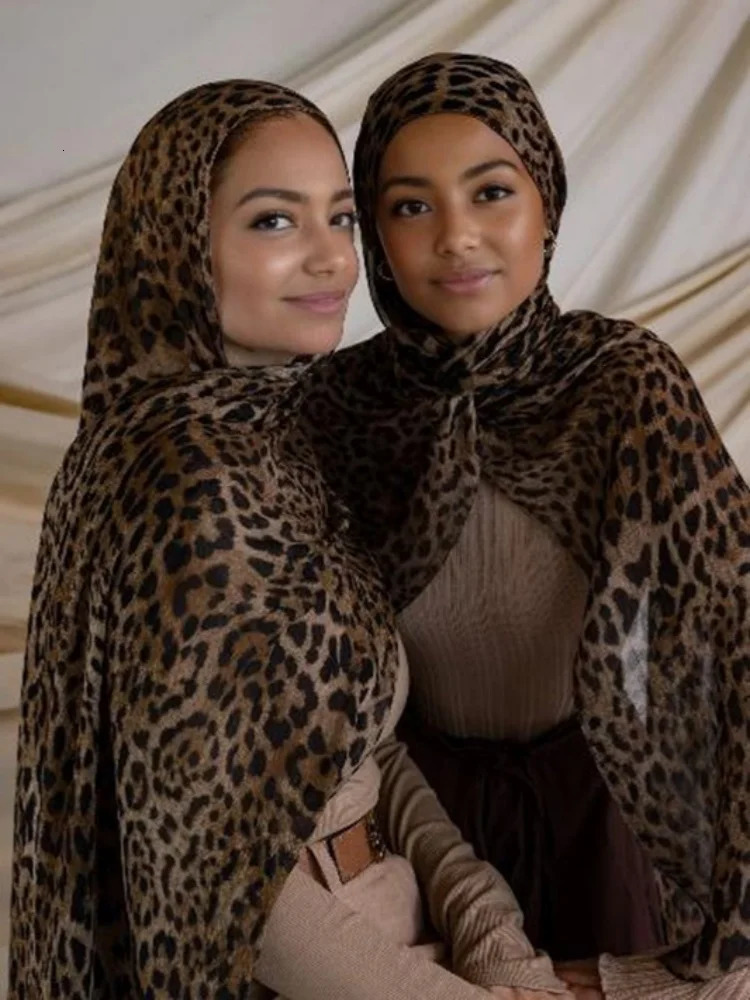 1Pcs Ramadan Hijab Leopard Print Women Bohemian Watercolor Soft Muslim Hijabs Floral Breathable Shawl Wrap Scarf Headscarf Warm 250214