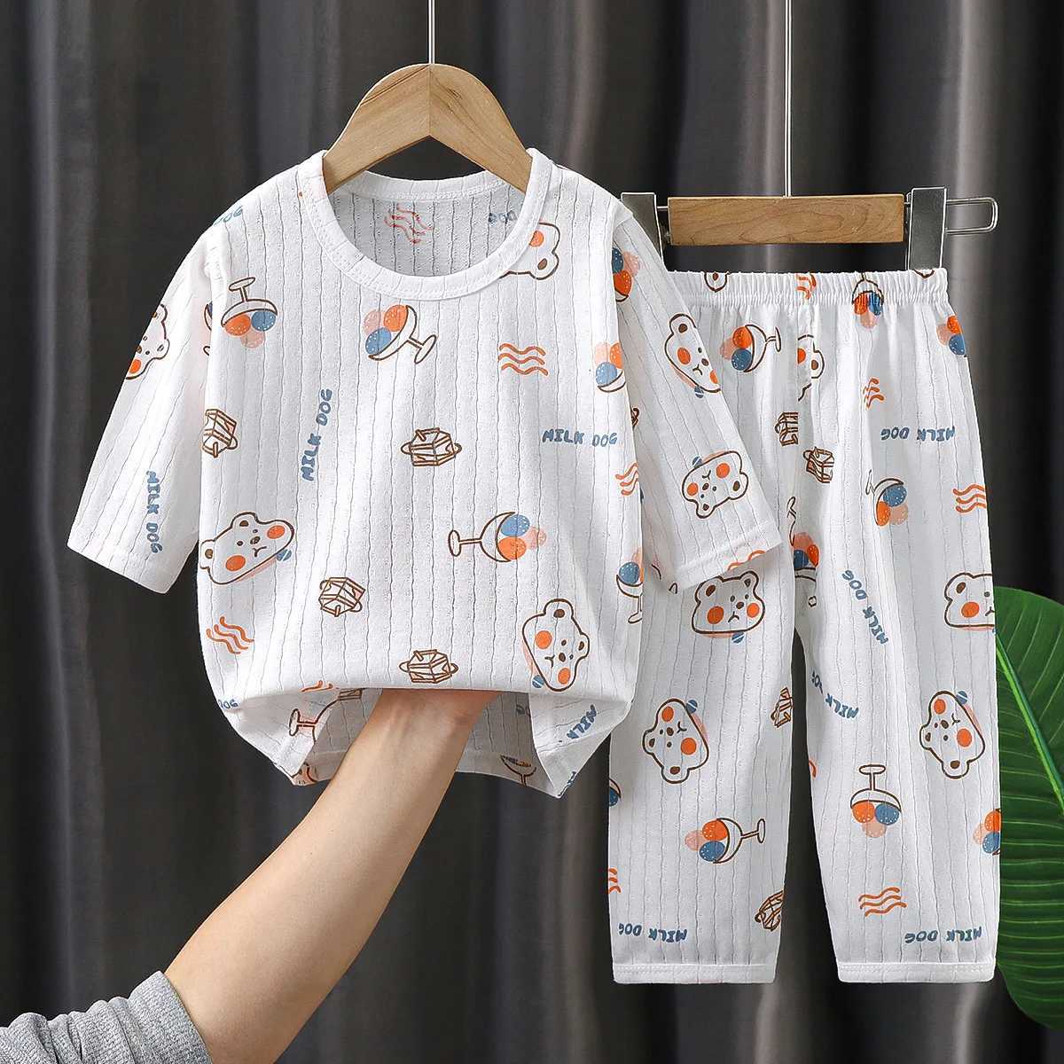 Kids Clothes Three Quarter Sleeve Home Cotton Sleepwear Childrens Clothing Boy Girl Autumn Winter Tops Pants SuitsChildrenSets W250218