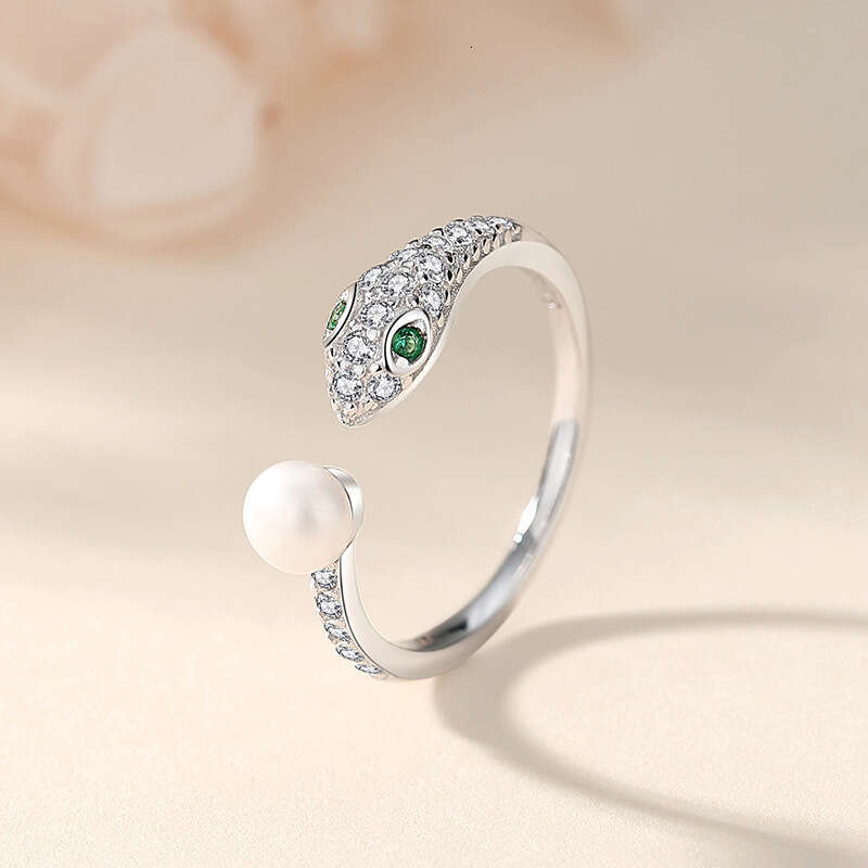 Tiqi Design S Pure Silver Spirit for Women, Small and High End, Freshwater Pearl Zodiac Snake Opening Ring