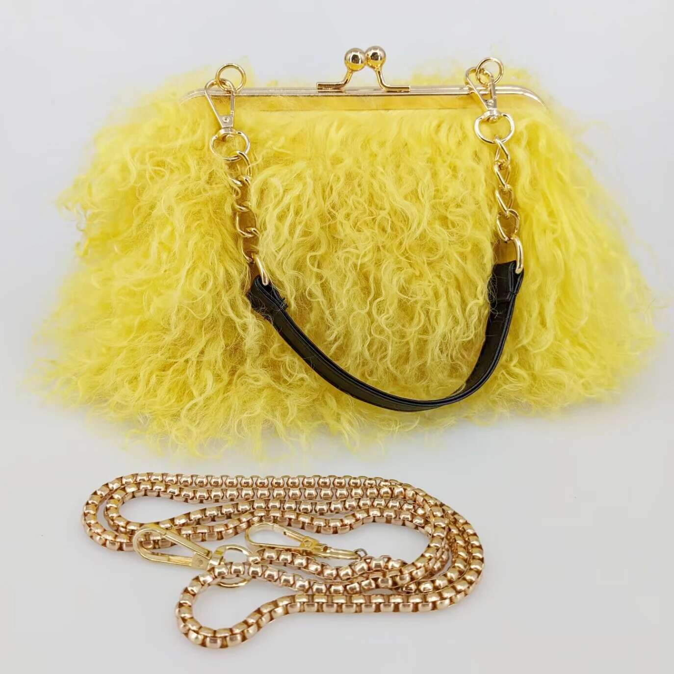 real Long handBag Women Mongolian Sheep Bag Beach Wool Fur One Shoulder bag