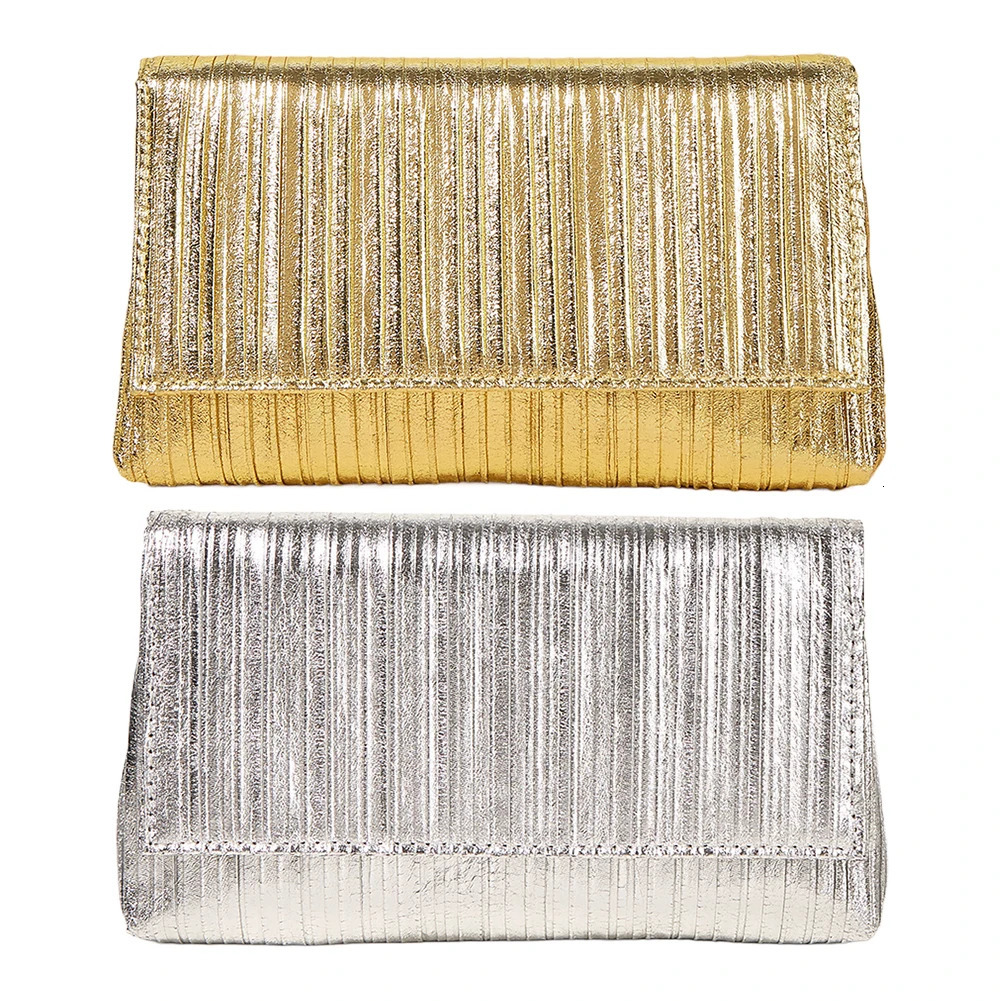 Pleated Metallic PU Clutch Purse Women Evening Bag Flap Envelope Handbag Shiny Hobo Wedding Party Bridal 250213