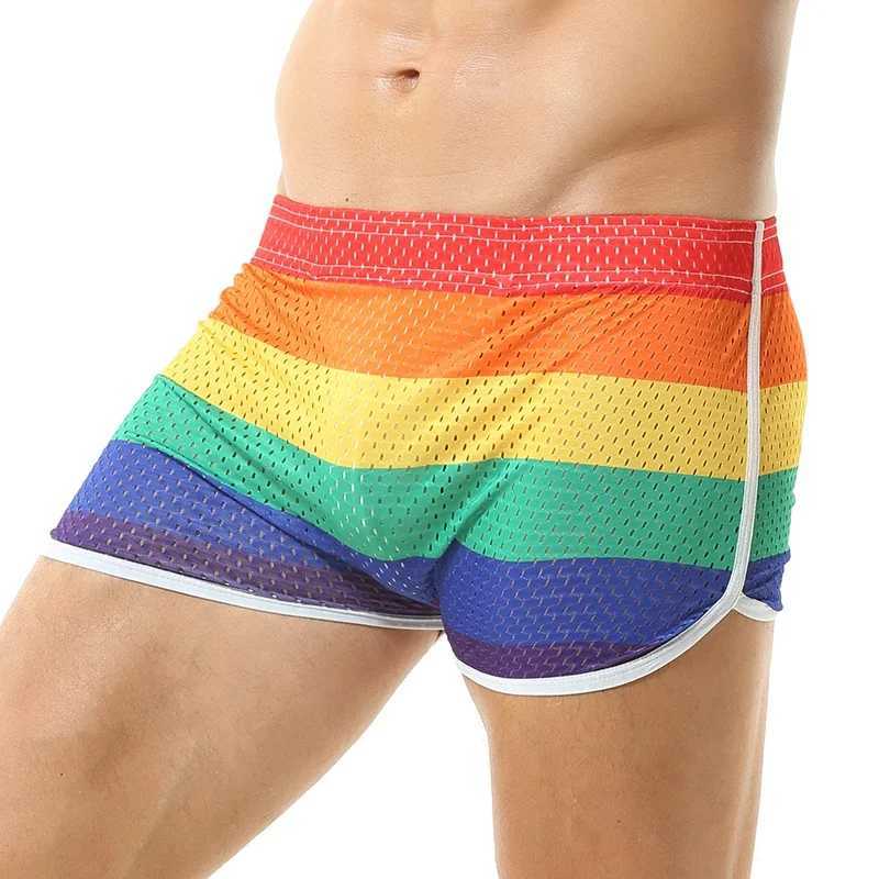 Mens Rainbow Swimsuit Swimming Trunks Mesh Breathable Mens Swimwear Bathing Suit Male Beach Surf Sport Shorts M250218