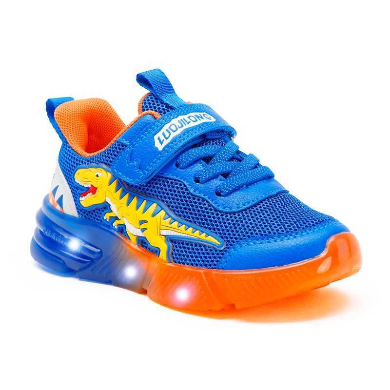 EXDINO Dinosaur 2-6 Childrens LED T-REX Mesh Autumn New Light Up Shoes Boys Little Kids Outdoor Casual Glowing Sports Sneakers Z250217