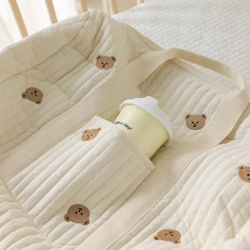 Little Bear Embroidered Handheld Shoulder Bag Cute Cartoon Large Capacity Mother Baby Parent Child Single Shoulder Bag Mommy Bag 250218