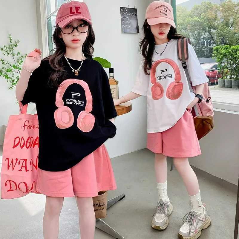 Girls summer T-shirt short sleeved set Korean version new casual summer sports childrens short sleeved two-piece set W250218