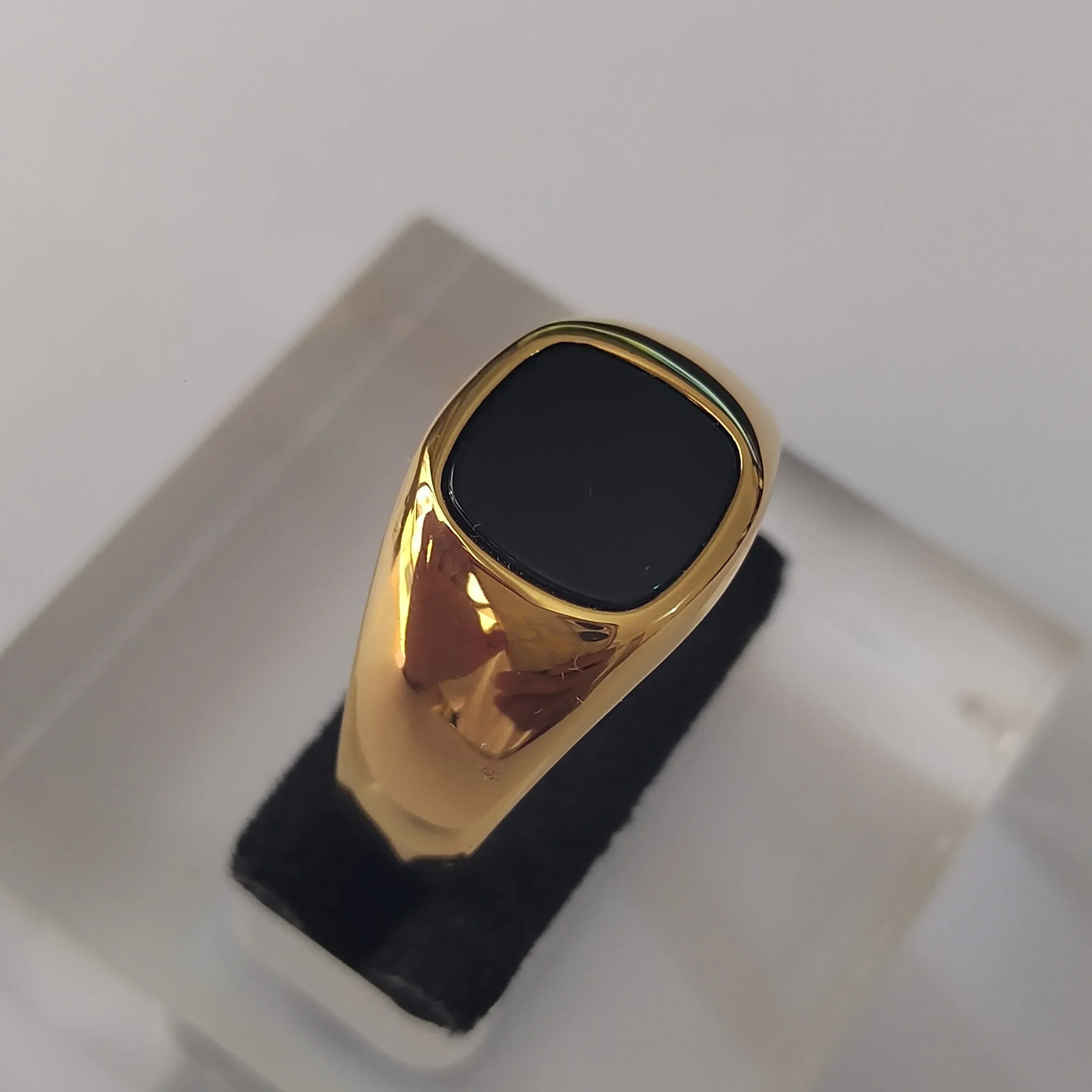 Korean Mens Square Agate Rings Silver Color Stainless Steel Classic Male Finger Signet Ring Fashion Jewelry Gift for Boyfriend 250218