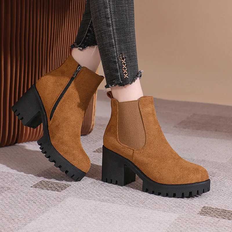 2024 Women Designer Elegant Platform Round Toe Zipper Ankle Boots Women Autumn Winter Comfy Platform Short Boots Shoes for WomenXJ250217