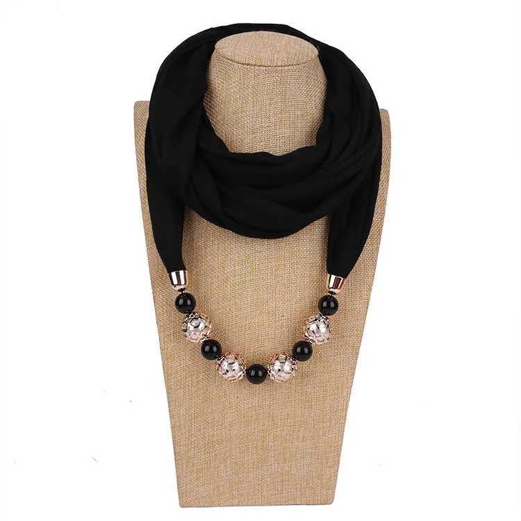 Women Fashion Neckerchief Hijab Necklaces Beads Solid Color Jewelry Shl Resin Beads Pendant Scarf Women Hijabs W250218