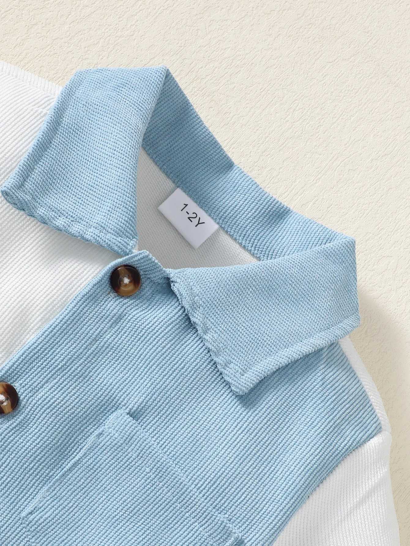 1-6 Year Children Boys Flip collar Color Blocked Pit Stripe Top+Shorts Fashion 2Pcs /set Sunny Handsome Boys Summer Set W250218