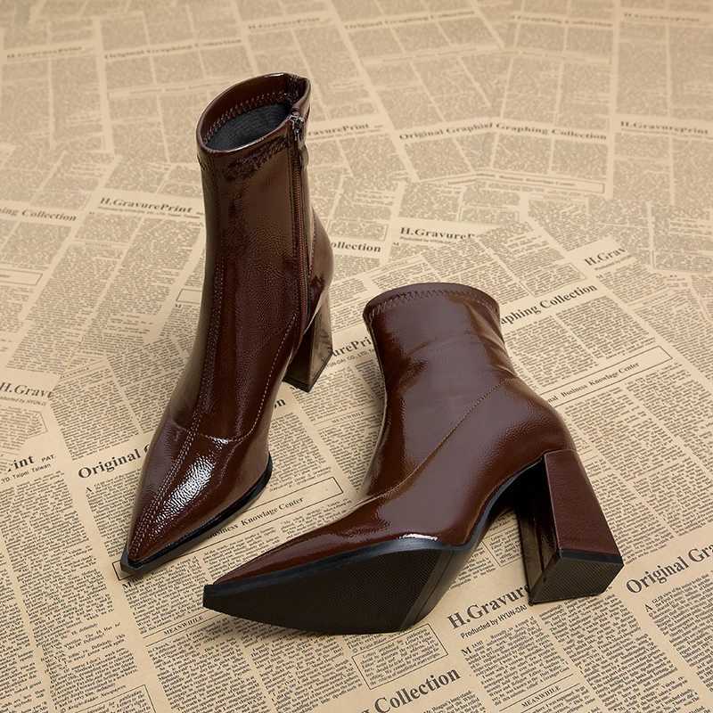 Large size pointed toe womens ankle boots fi back zipper short boots ladies elegant high heels winter women boots 2024XJ250217