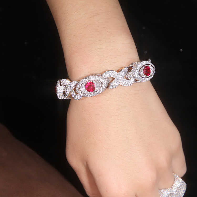 2025 Designer necklace New Fashion Jewelry Mens Ruby Diamond Eyes Bracelet 15mm 925 Sterling Silver VVS Moissanite Diamond Cuban Link Bracelet