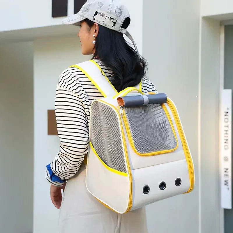 Pet Cat Backpack Breathable Portable Travel backpack for cat and dog With Anti Breakaway Belt Three-door AA074 250217
