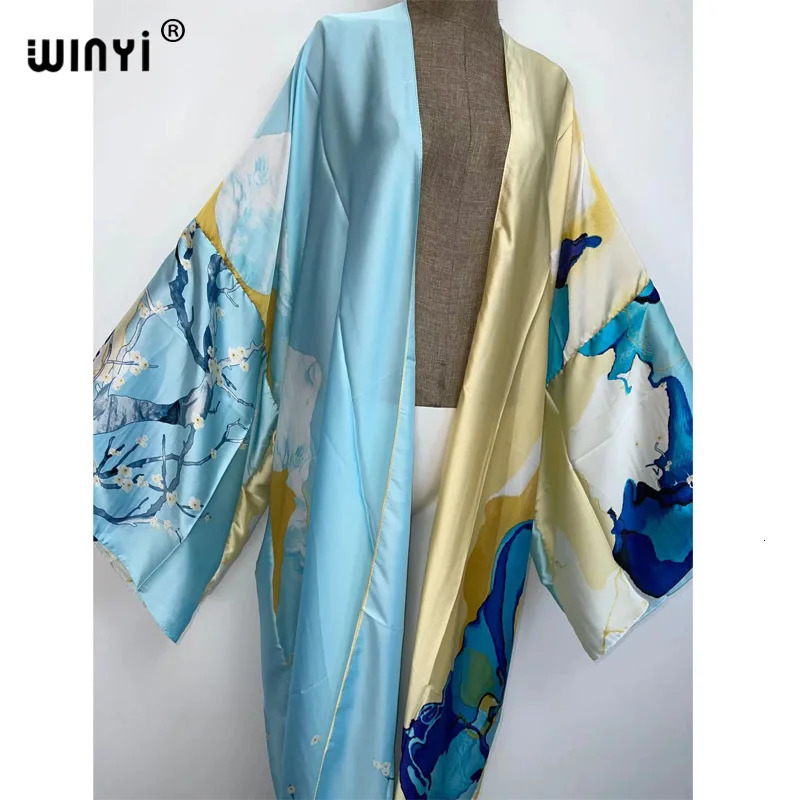 Kimono Verano Womens Sukienka Printed Long Sleeve Open Collar Shirt Loose Casual Beach Cover Bohemian Dress Party Kaftan 250212