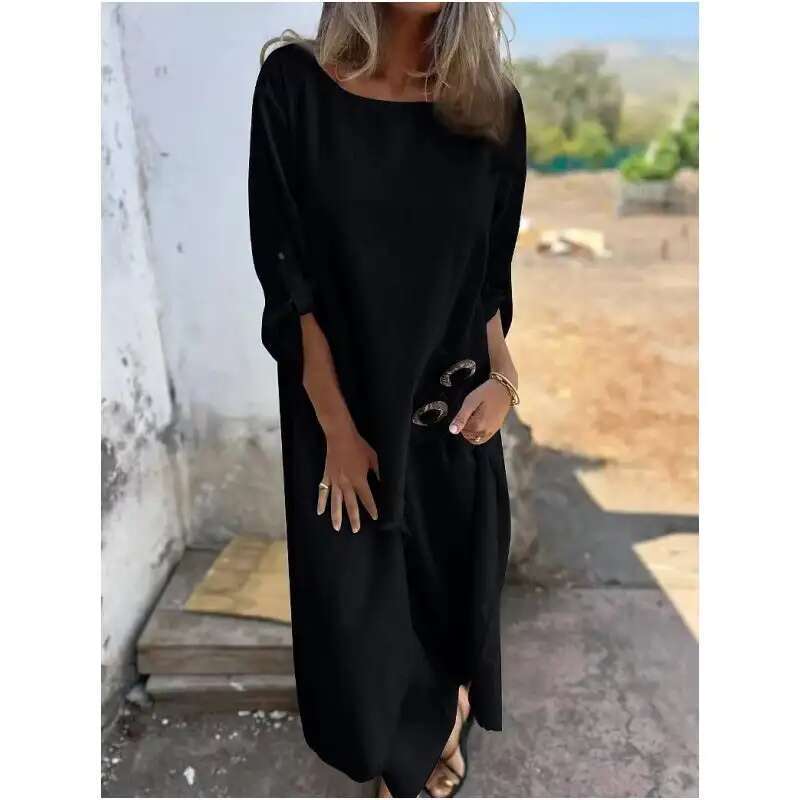 Women's 2-Piece Long Robe Dress Pants Cotton And En Solid Color Long Shirt And Wide Leg Pants Two-Piece Set