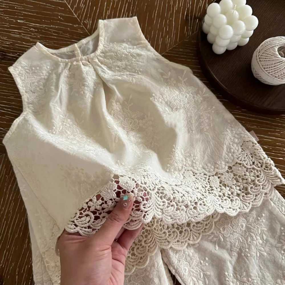 2025 Summer 2pcs Toddler Girls Vest Set Solid Floral Lace Children Outfit Clothing for 2-8 Years W250218