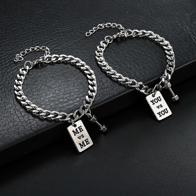 Korean version of small dumbbell men's bracelet trendy, simple and personalized hip-hop student couple bracelet, internet celebrity accessory