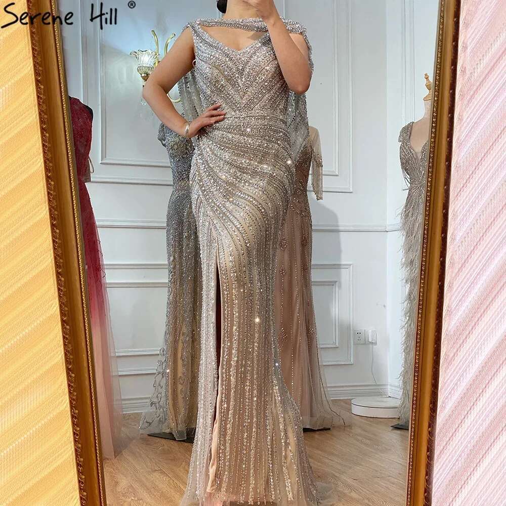 Nude Sier Mermaid Evening Gowns Dubai Beading Sparkle Sleeveless Sexy Formal Dress Customize