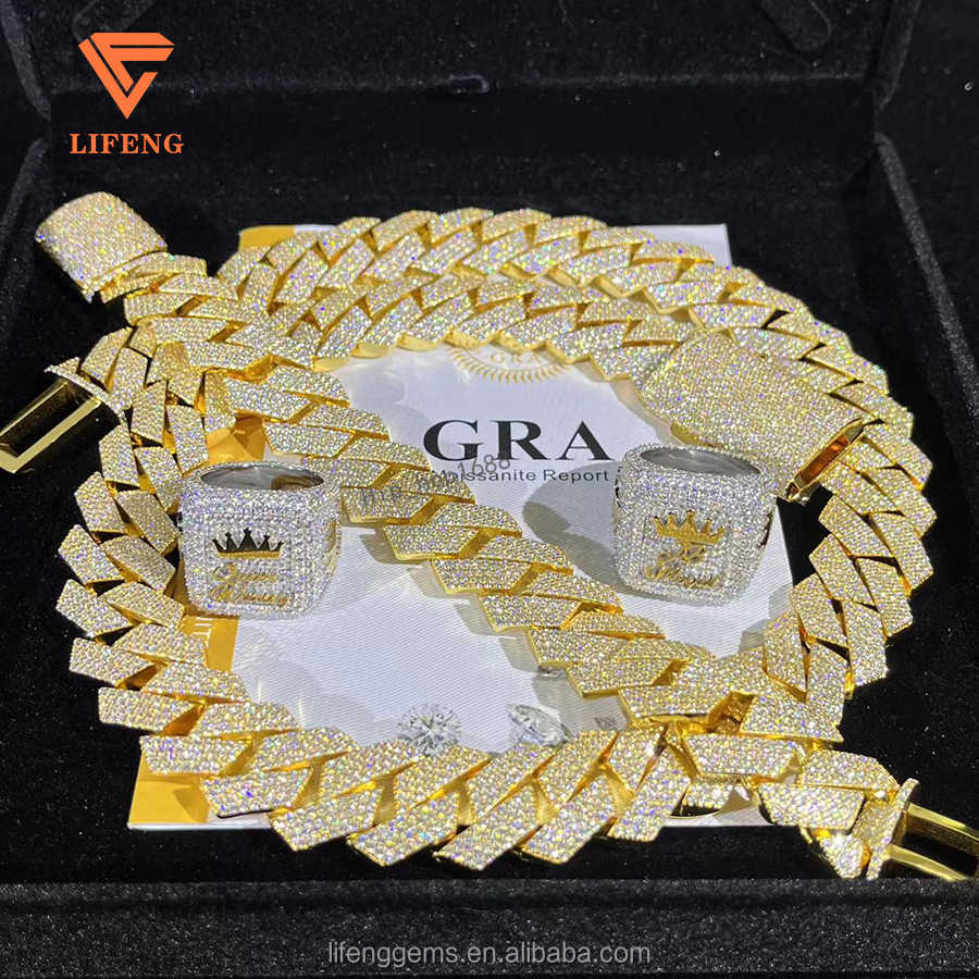 Miami VVS Moissanite Cuban Link Chain 20mm Iced Diamond Man Necklace 925 Silver Gold Plated Hiphop Fine Jewelry Bracelet Set