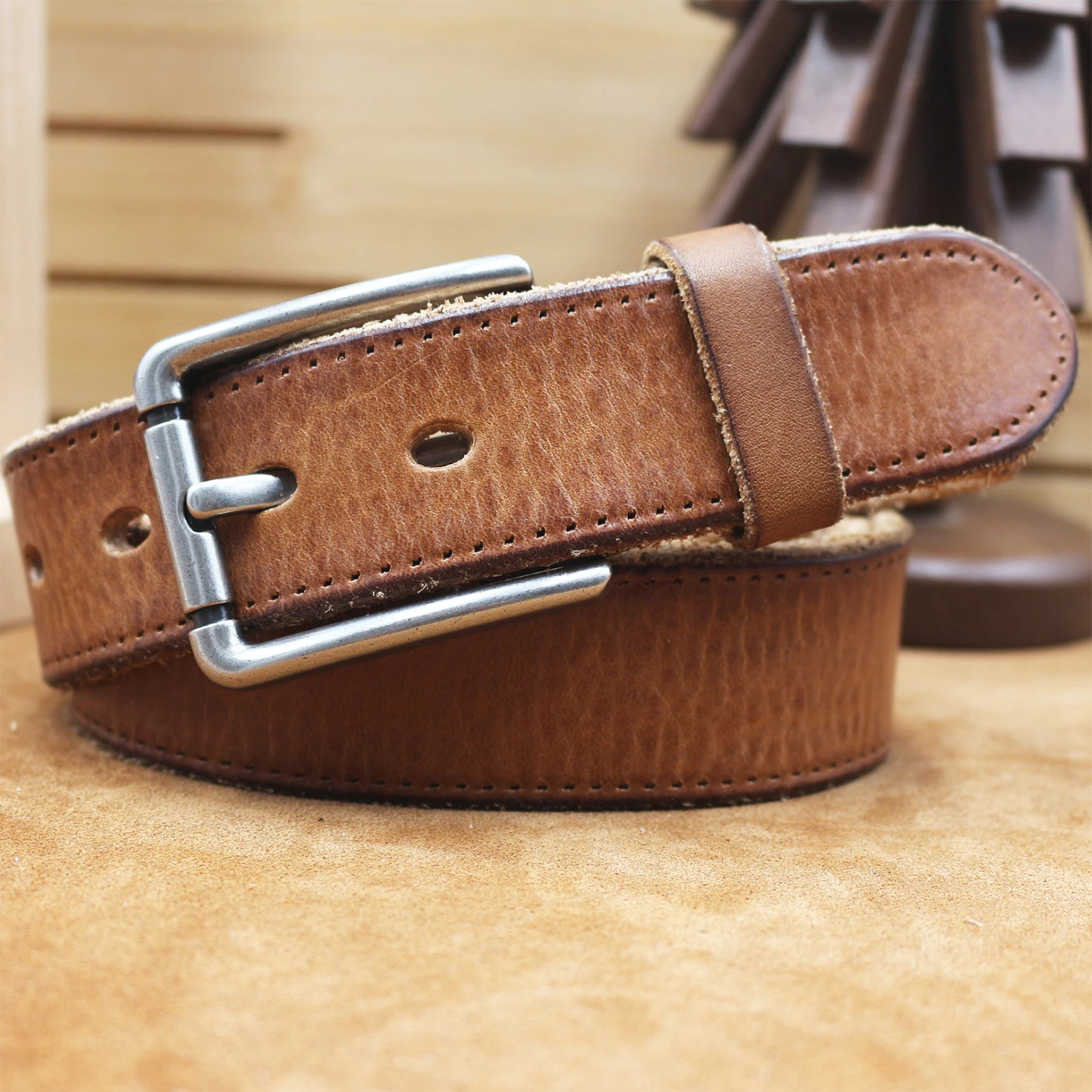 3.8cm Width Mens Cowskin Genuine Leather Belt Vintage Jeans Belt Strap Y2K Pin Buckle Belts For Men Male Gift 250213