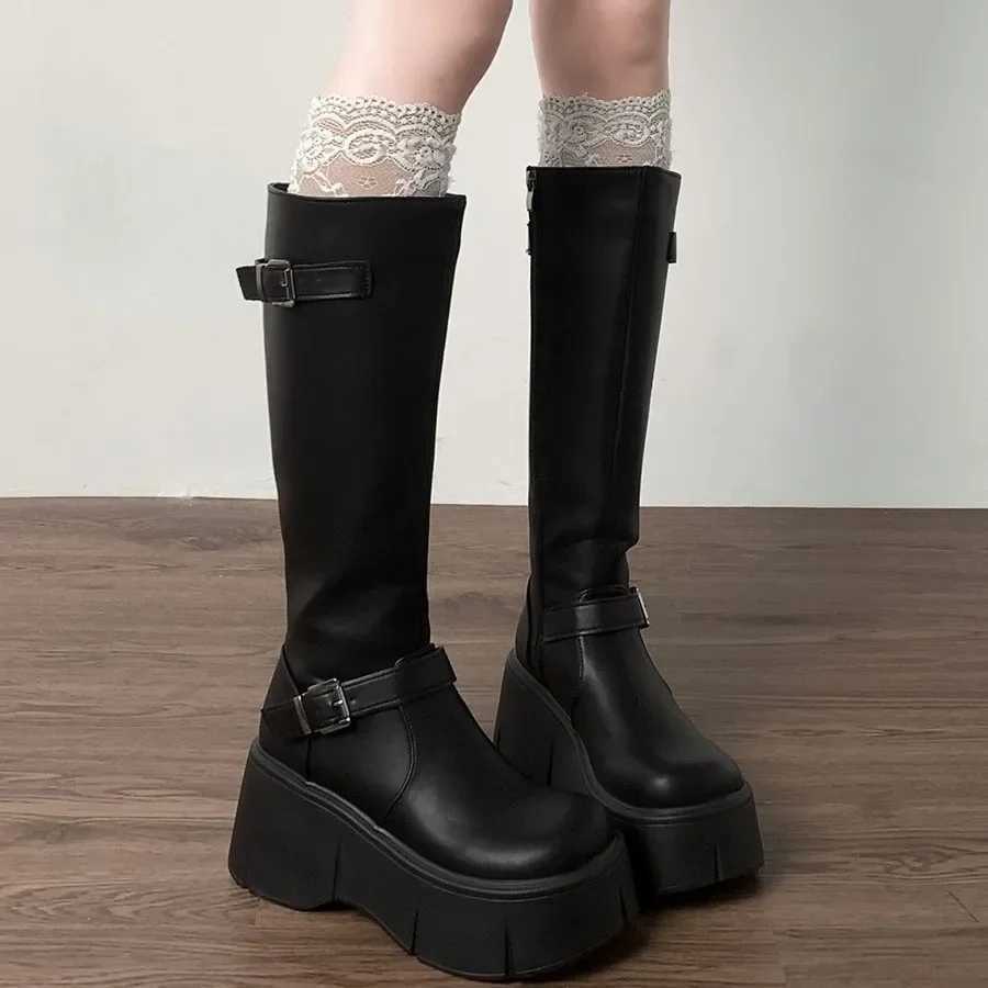 2024 Spring and Autumn Comfortable Waterproof Platform Beautiful Casual Boots Fairy Style Knight Boots Editi Anti slip BootsXJ250217