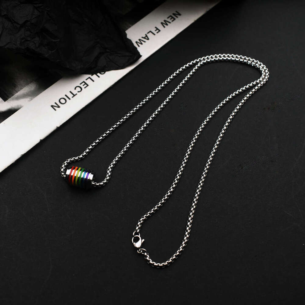 Rainbow bead necklace for men and women, trendy internet celebrity, hip-hop pendant, cool style sweater chain, titanium steel non fading sweatshirt ch