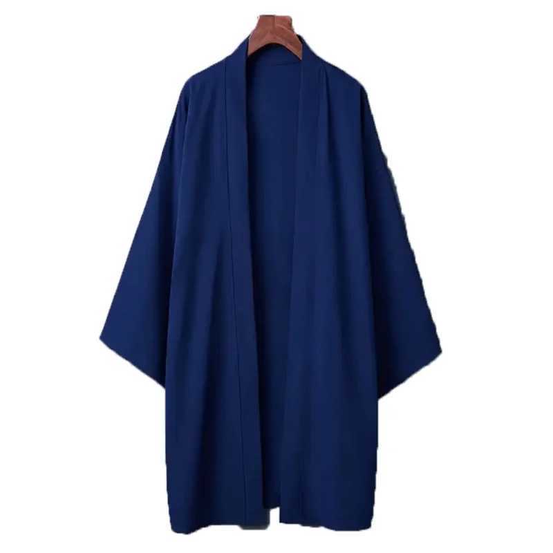 Mens Solid Color Long Sleeve Cardigan Long Kimono Shirt Asian Traditional Wear Yukata Haori Jacket Coat 6 Color Japanese Kimono W250217
