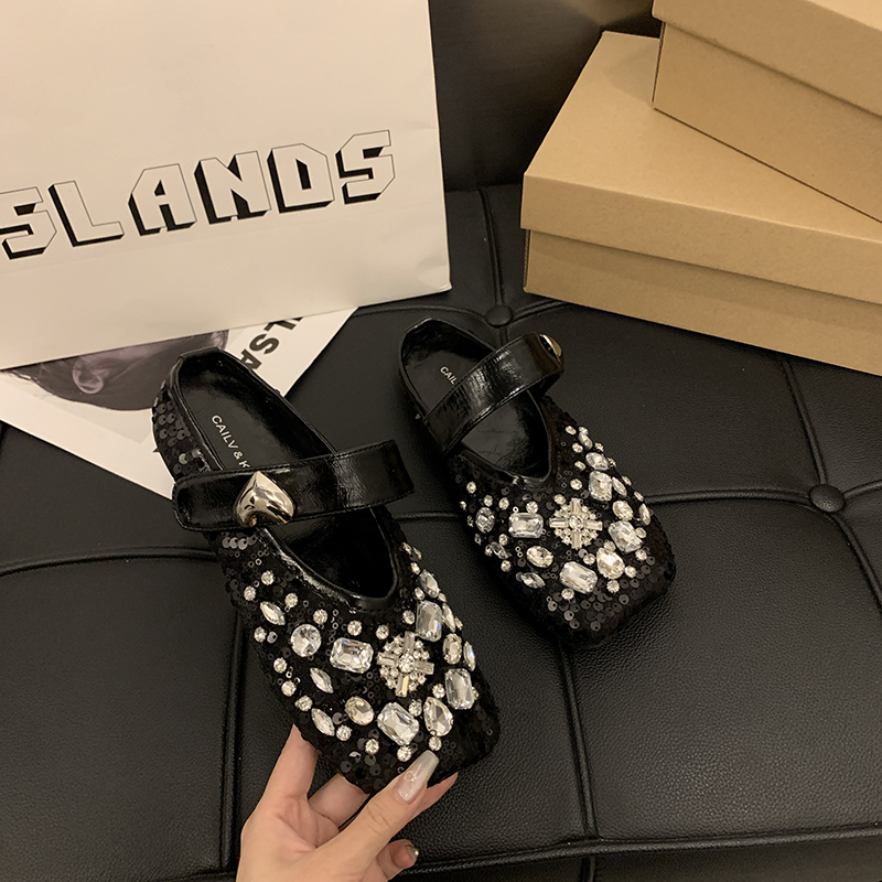 Top Quality Summer Women Flat Ballet Shoes Rhinestone Luxury Women slippers Platform Mesh Shiny Womens Casual Shoes Crystal Shoe Diamond Mary Jane San