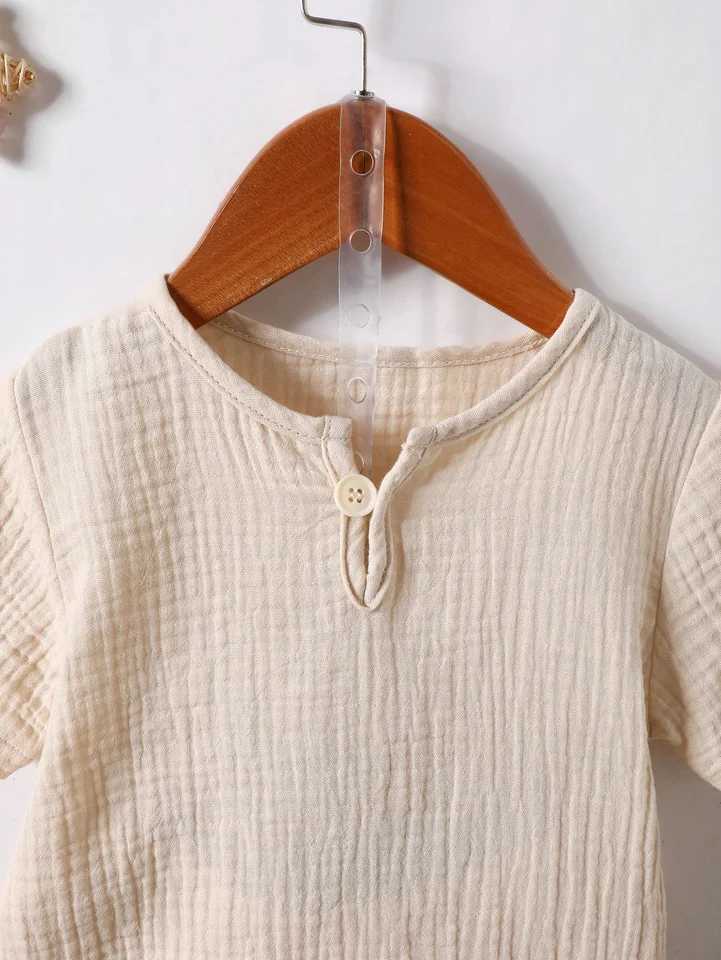 Summer Baby Boy Wrinkled Quarter Button Top Shorts Sets W250218