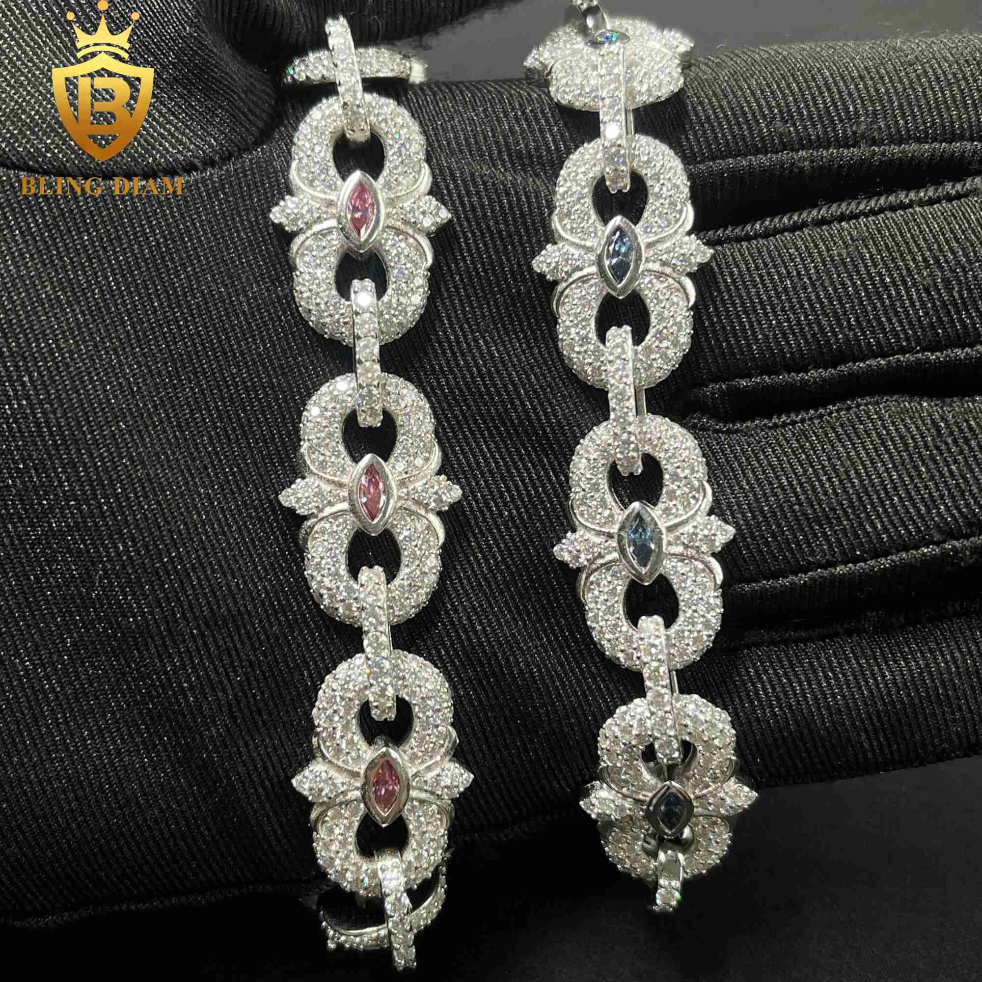 Iced Out Jewelry Solid 16.5mm 925 Sterling Silver Hip Hop VVS Moissanite Cuban Link Chain Bracelet