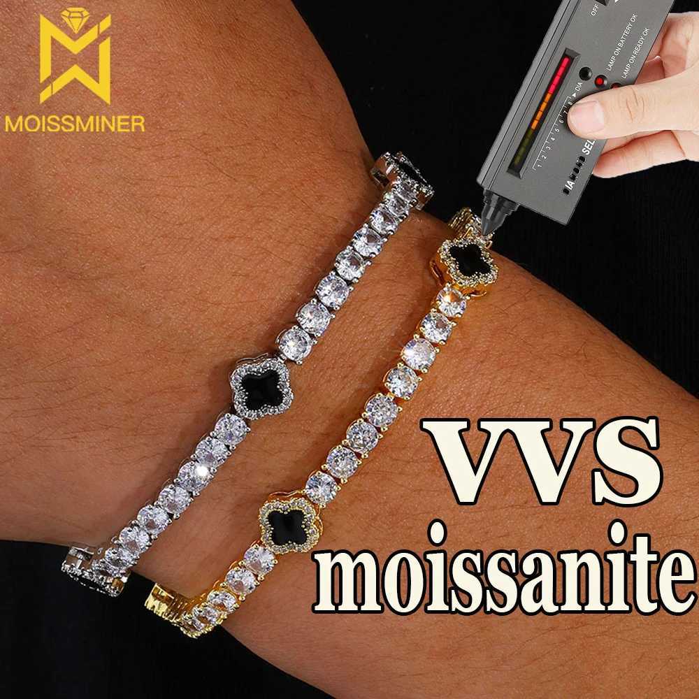 Bangle 4mm Clover Moissanite Tennis Chain S925 Bracelets For Men Women Iced Out Hip Hop Jewelry Pass Diamonds Tester With GRA Fre H250217