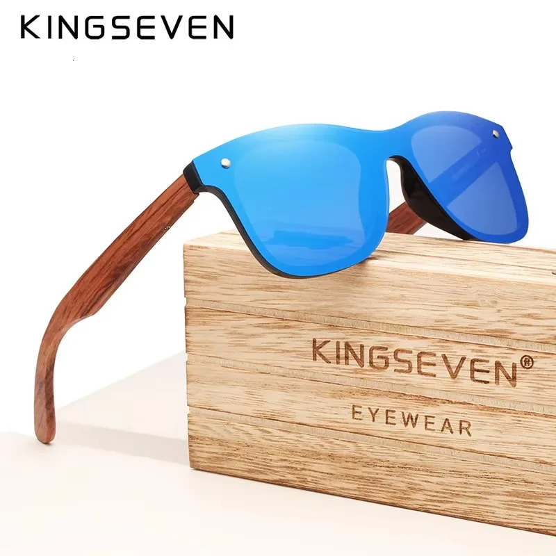 KINGSEVEN Polarized UV400 Sunglasses For Men Wooden Vintage Mirror Lens Glasses Square Frame Women Eye Protection Eyewear 250213