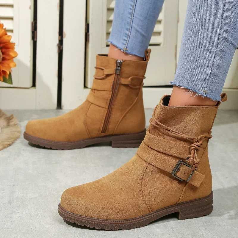 Women Belt Buckle Ankle Boots Chunky Chelsea Boots Autumn Winter Female New Designer Brand Mid Heels Casual Vintage Boots 2024XJ250217