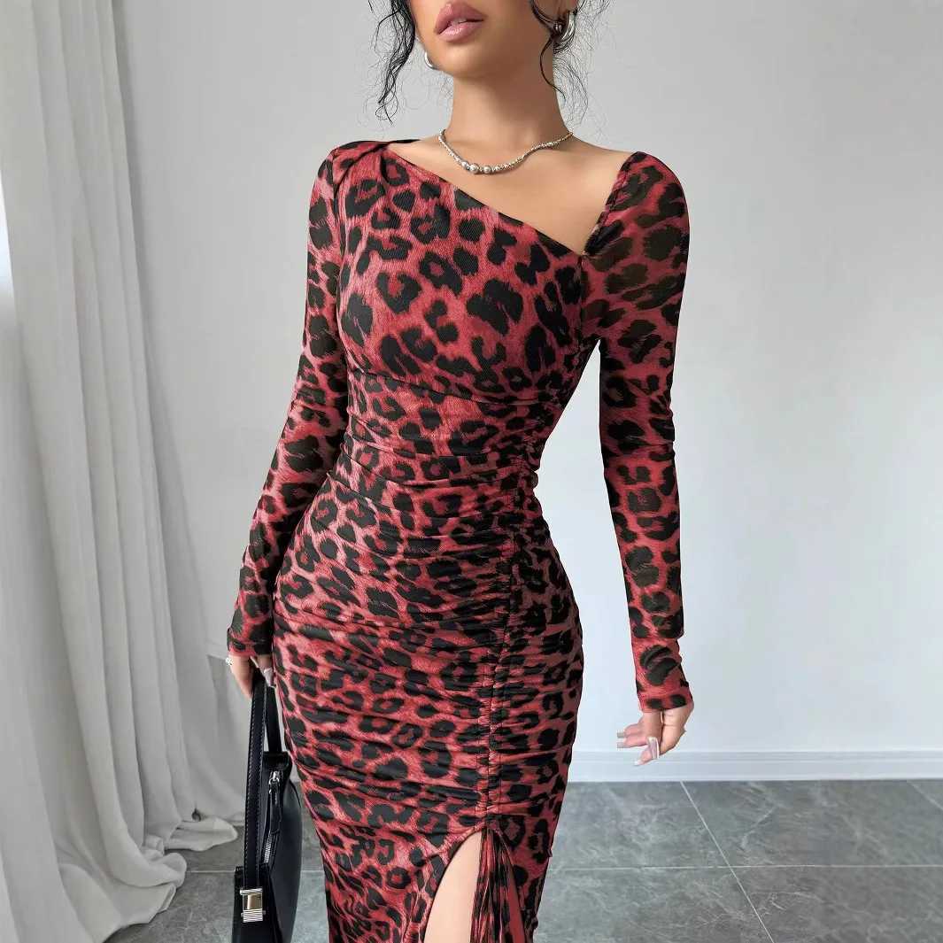Basic Casual Dresses Sexy leopard print womens dress with fashionable ruffles and sexy stitching party for women in spring summer body bag buttocks Ve
