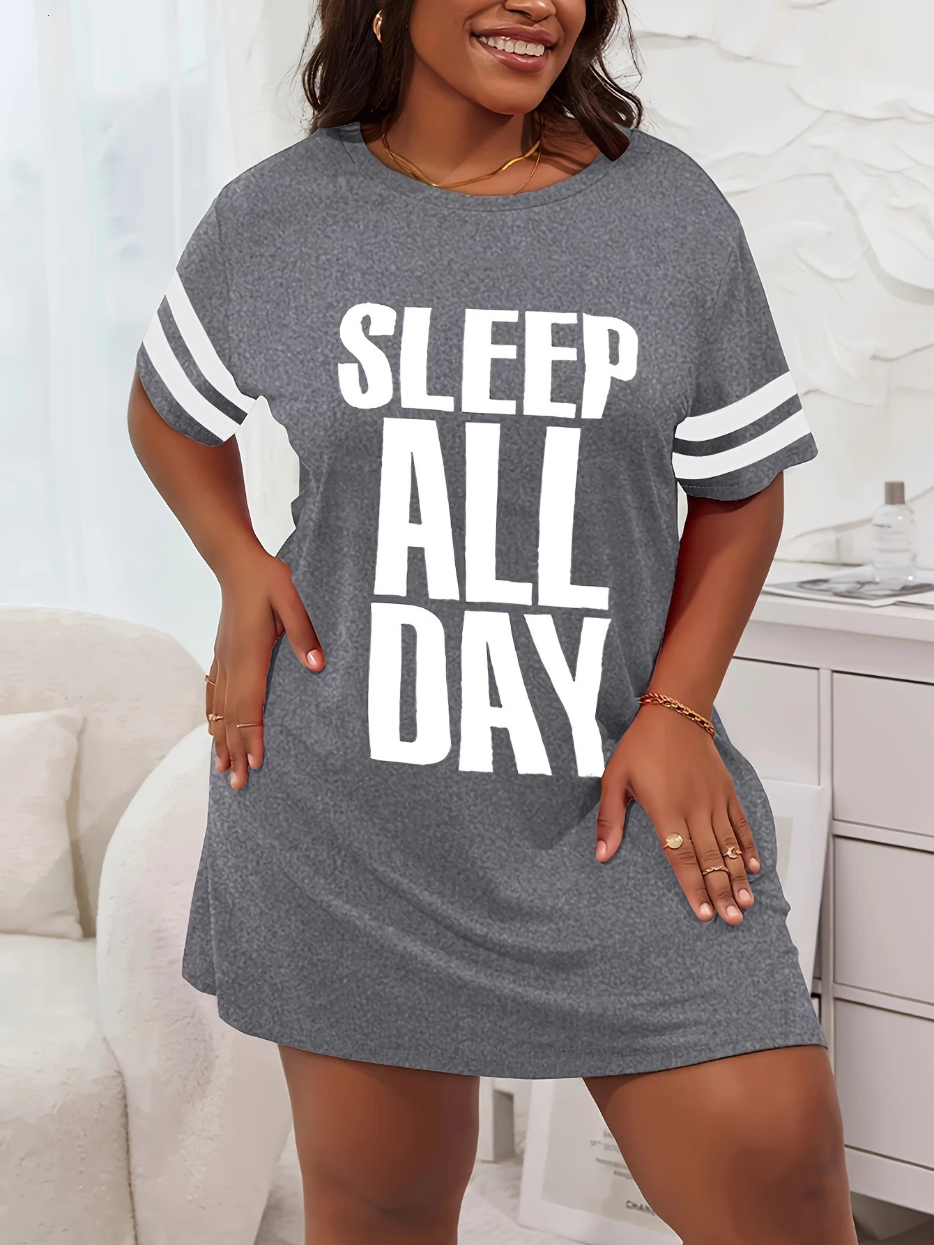 Sleep All Day Printed Womens Nightgowns High Stretch Comfortable Pajamas Summer Home Dress Plus Size Halter 250214