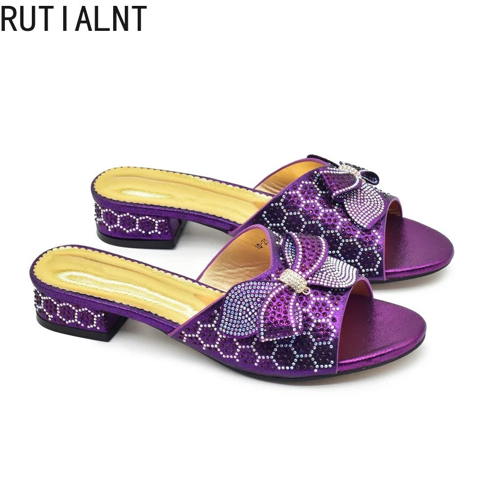 Plus Size Glitter Studs Bow-tie Round Toe Classical Women Pumps Low Heels Dress Party Shoes Rhinestone Women Pumps 250217