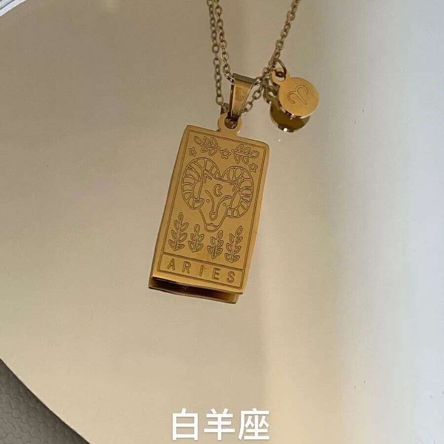 Hot selg twee zodiac stainless steel necklace for women, high-end and niche personality square pendant, collarbone chain
