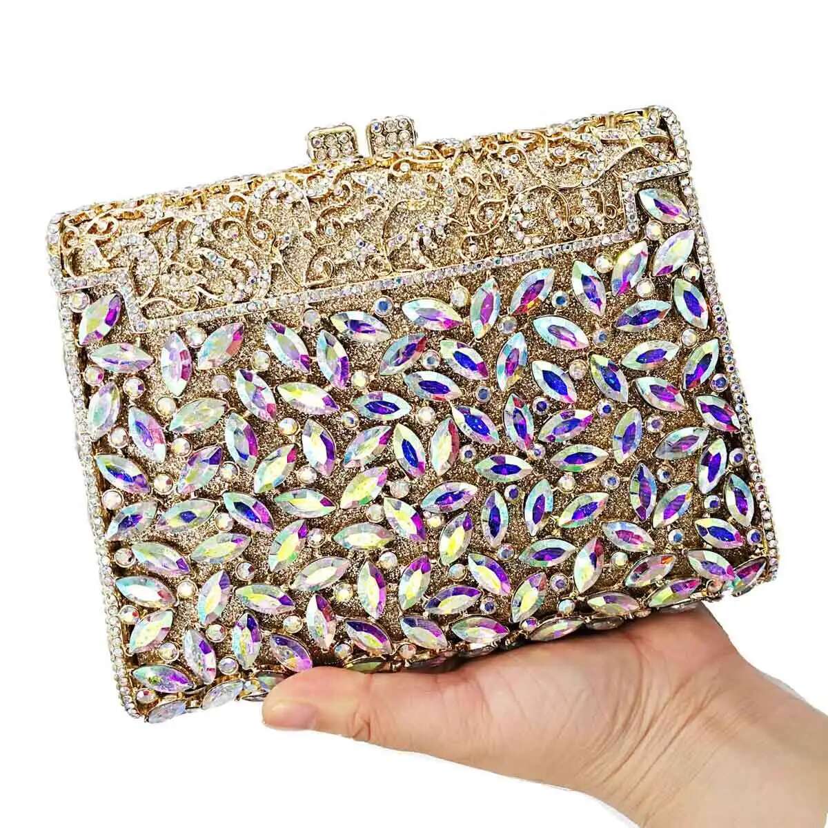 Gold Box Dia Women Clutch Bag Crystal Party Handbag Ladies Banquet Purse Fashion Pochette Prom Evening bag SC452