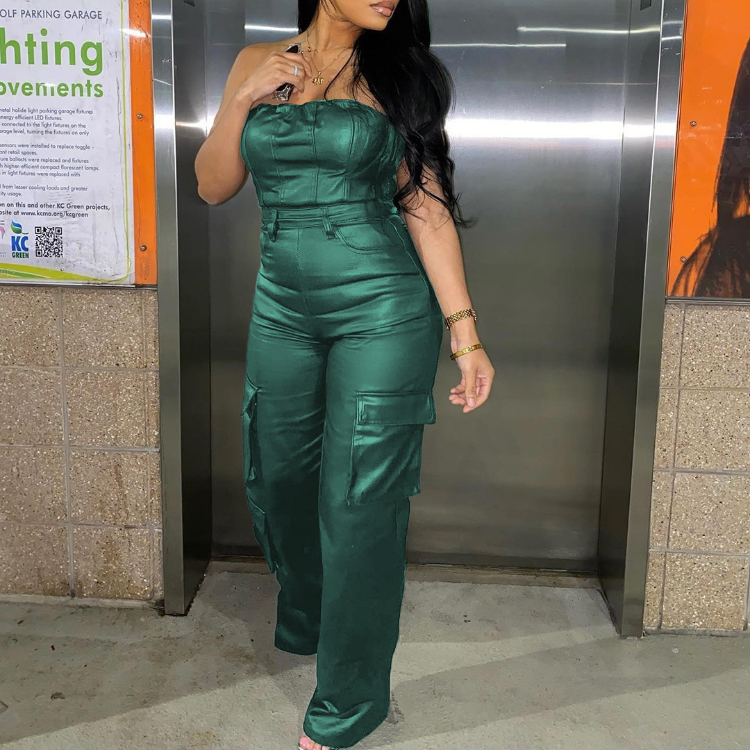 New Womens Jumpsuits 2025 Slim Sexy Off Shoulder Bra Tight Waist Wrapped Pu Leather Bodysuit 6 Colors