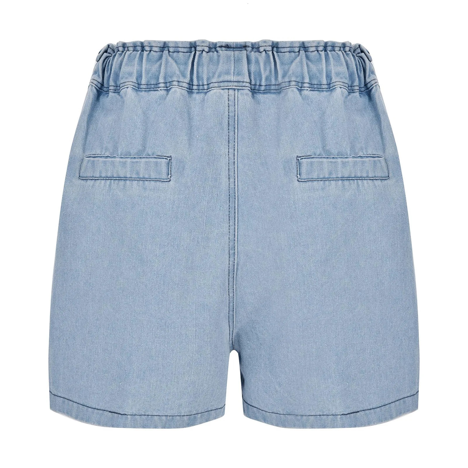 Light Blue Heart Rhinestone n Wide Leg Shorts Women Jeans Single Breasted Elastic High Waist Straight Shorts Denim Shorts 250217