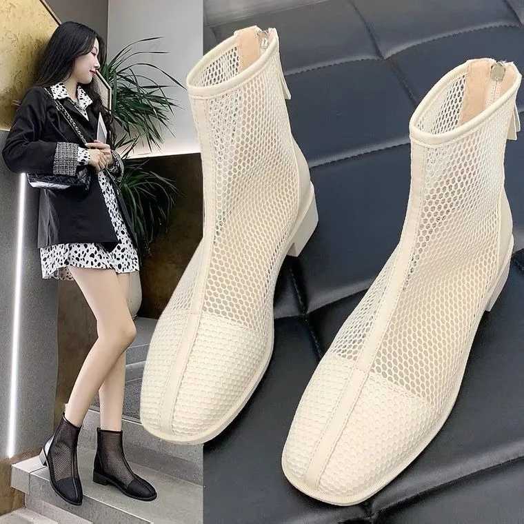 2023 Womens Ankle Boots Summer New Fi Thick-Soled High-Top Ladies Sandals Mesh Breathable Comfortable Short BootsXJ250217