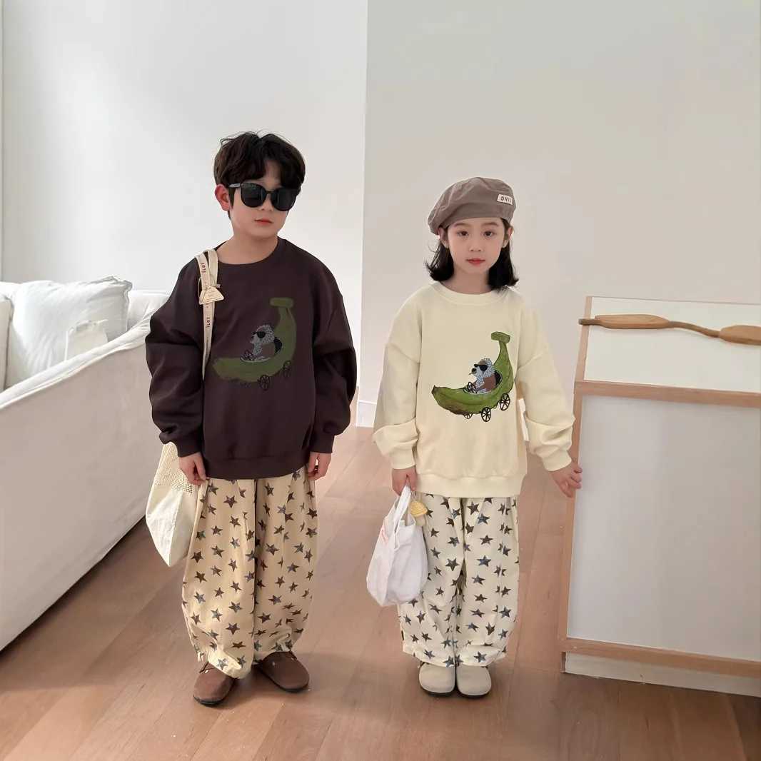 New Spring Infant Baby Girl Two-piece Clothes Set Cotton With Pattern Sweatshirt Outfit Star Print Straight Pant Kid Girl Suit W250218
