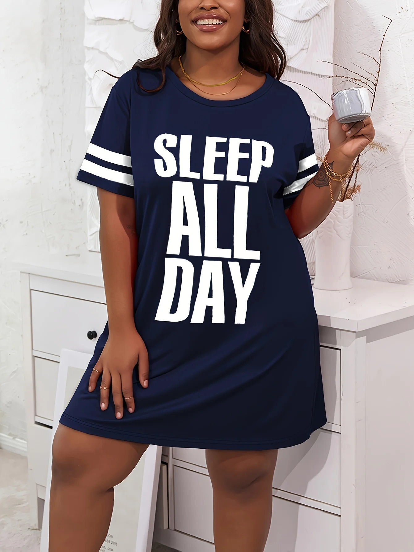 Sleep All Day Printed Womens Nightgowns High Stretch Comfortable Pajamas Summer Home Dress Plus Size Halter 250214