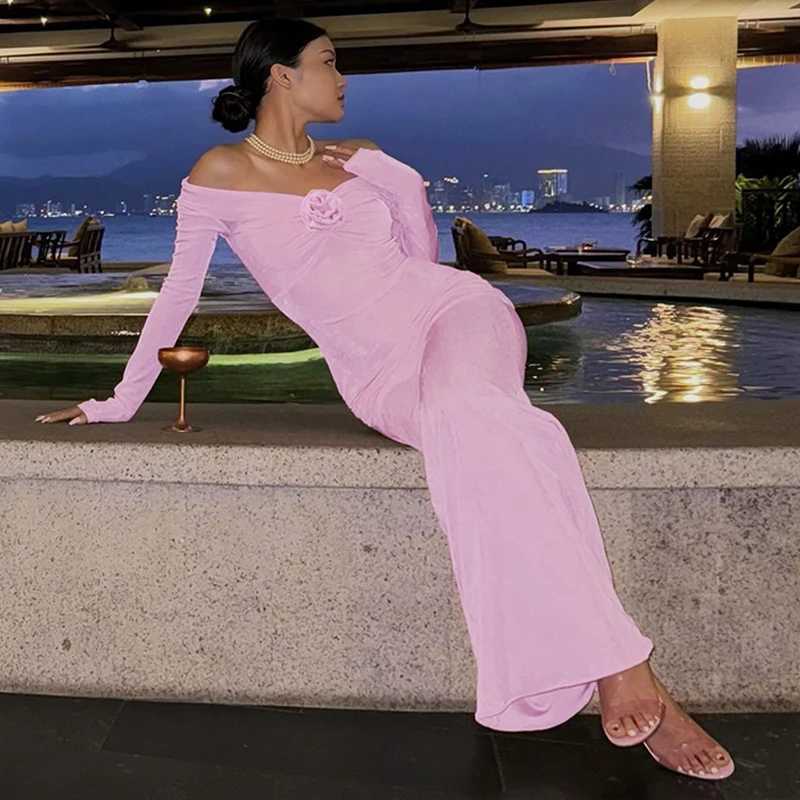 Basic Casual Dresses Lygens Off The Shoulder Floral Pattern Elegant Evening Shirring Prom Ladies Dresses 2024 Casual Clothes Y2K Fall Korean Clothes H