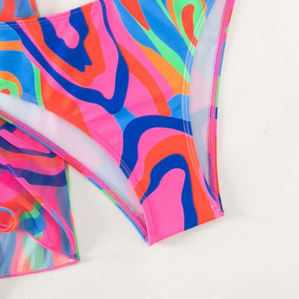 Colorful Sexy Mesh Three Piece Split Bikini Swimsuit for Women 2025 New Casual Fashion Trendy Clothing