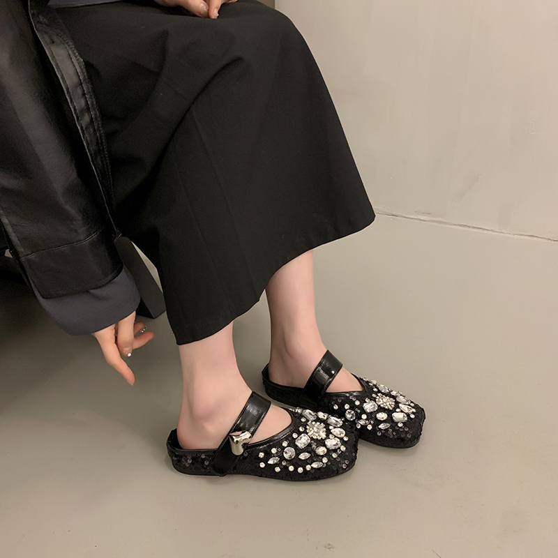 Top Quality Summer Women Flat Ballet Shoes Rhinestone Luxury Women slippers Platform Mesh Shiny Womens Casual Shoes Crystal Shoe Diamond Mary Jane San