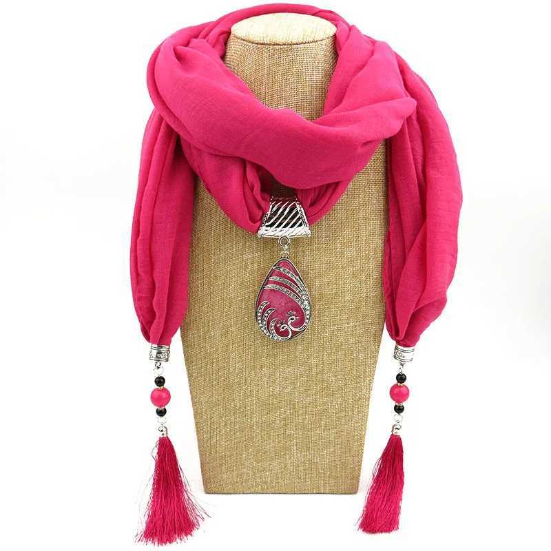 Cotton Viscose Scarfs Plain Neck Wear Peopack Peacock Resin Pendant Jewelry Winter Femme Scarfs W250218
