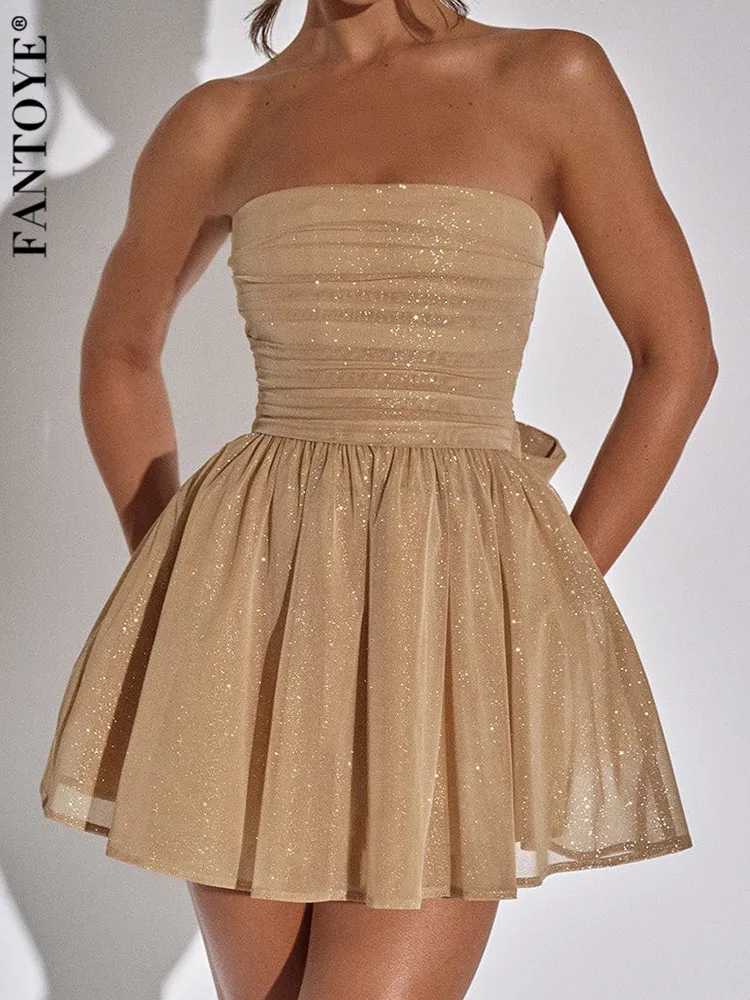 Basic Casual Dresses Fantoye Sexy Strapless Bright Silk Shiny Women Dress Black Off Shoulder Evening Dress Female Skinny Elegant Party Club Outfits H2