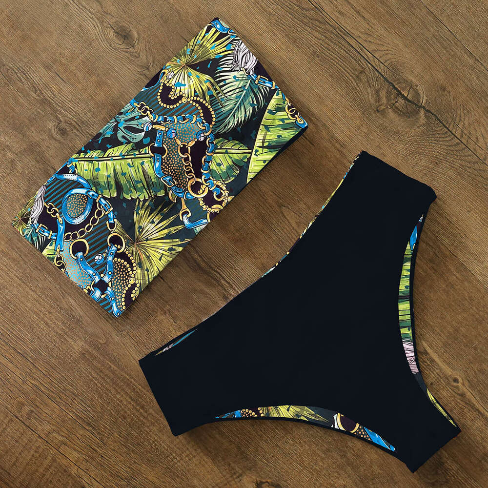 Swimsuit women's sexy two-piece bikini strapless shoulder European American swimwear 2025 new style chic and elegant clothing