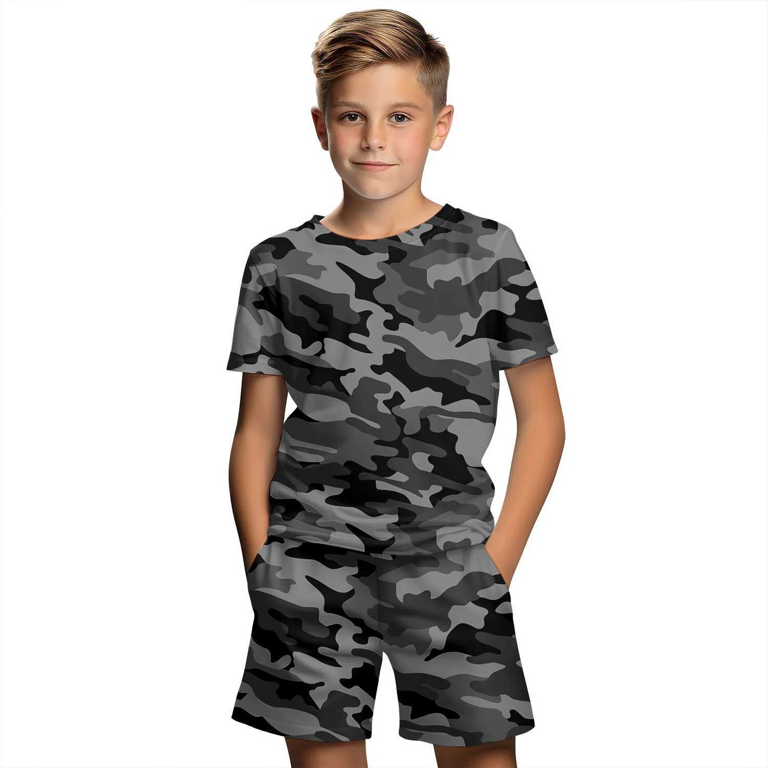 Childrens clothing set boys 3D camouflage printed summer short sleeved T-shirt set boys clothing set girls childrens clothing set W250218